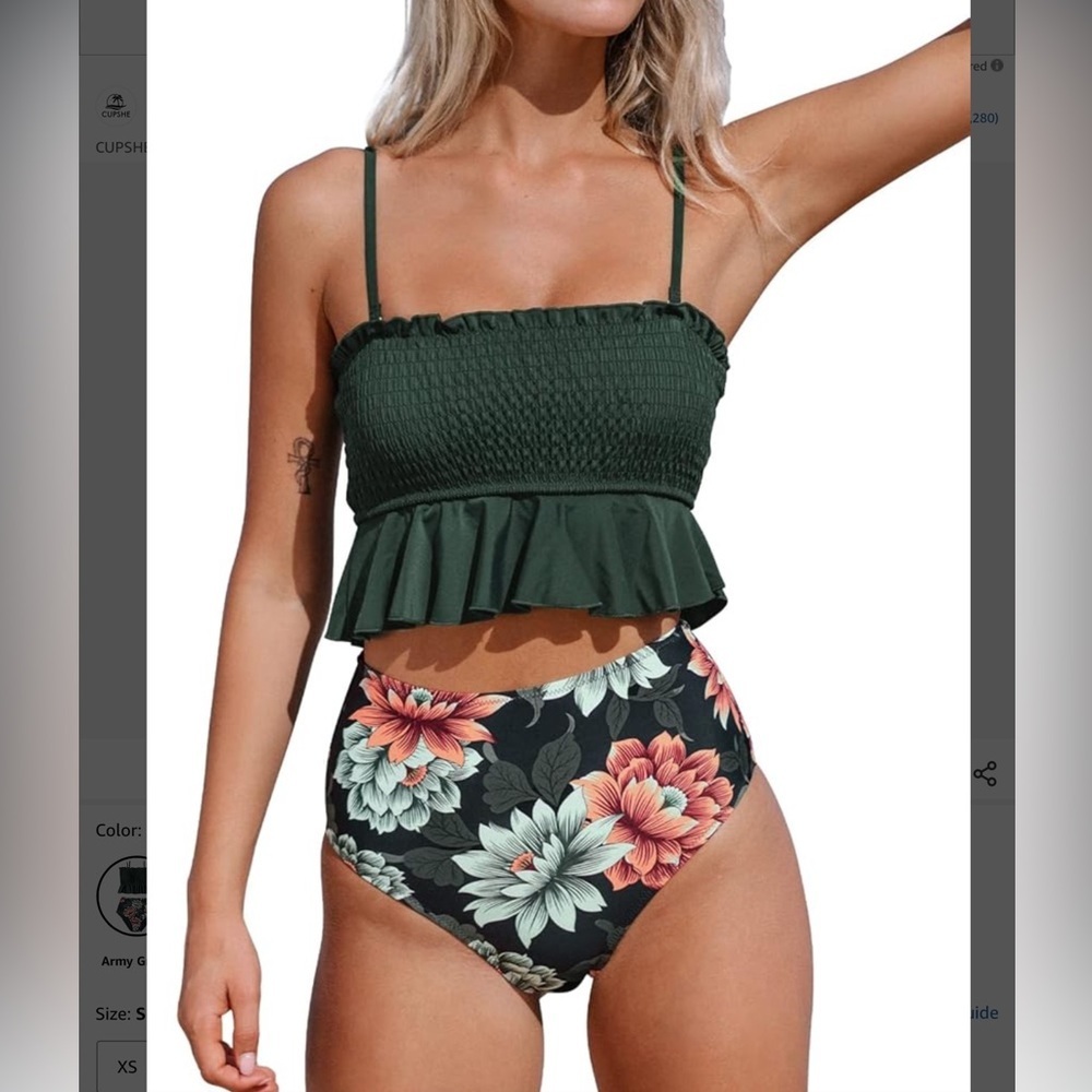 Two Piece Bikini Set Full Coverage Swimsuit Tummy Control Padded NWT Size S